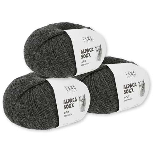 Frida's Wollhaus Lang Yarns 3 x150 g Alpaca Soxx 6-fach Wolle Stricken Alpaka Easywash 36 Farben (005 | Grau mélange) von Frida's Wollhaus