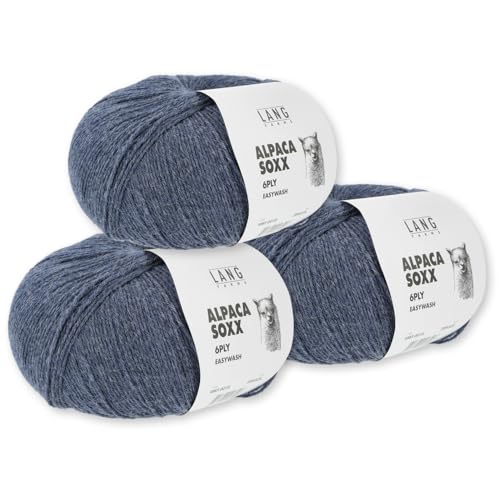 Frida's Wollhaus Lang Yarns 3 x150 g Alpaca Soxx 6-fach Wolle Stricken Alpaka Easywash 36 Farben (010 | Blau) von Frida's Wollhaus