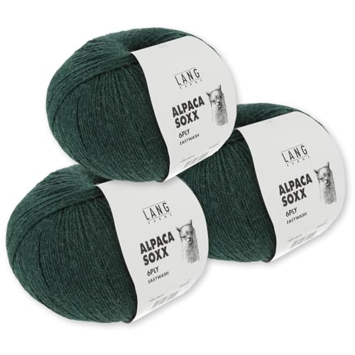 Frida's Wollhaus Lang Yarns 3 x150 g Alpaca Soxx 6-fach Wolle Stricken Alpaka Easywash 36 Farben (018 | Flaschengrün) von Frida's Wollhaus