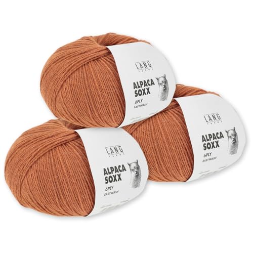 Frida's Wollhaus Lang Yarns 3 x150 g Alpaca Soxx 6-fach Wolle Stricken Alpaka Easywash 36 Farben (059 | Orange) von Frida's Wollhaus