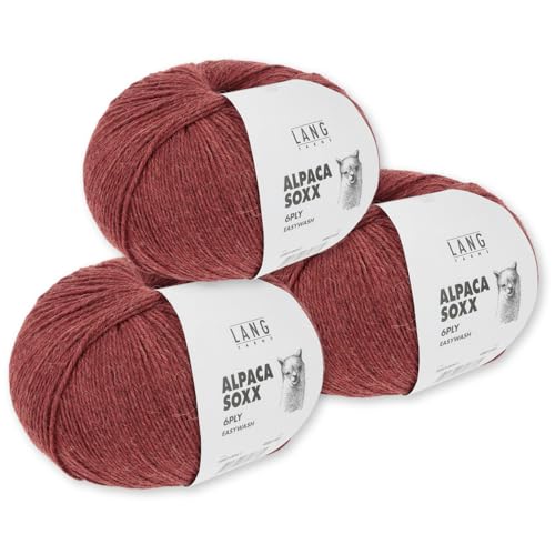 Frida's Wollhaus Lang Yarns 3 x150 g Alpaca Soxx 6-fach Wolle Stricken Alpaka Easywash 36 Farben (061 | Rot) von Frida's Wollhaus