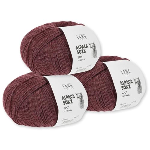 Frida's Wollhaus Lang Yarns 3 x150 g Alpaca Soxx 6-fach Wolle Stricken Alpaka Easywash 36 Farben (062 | Weinrot) von Frida's Wollhaus