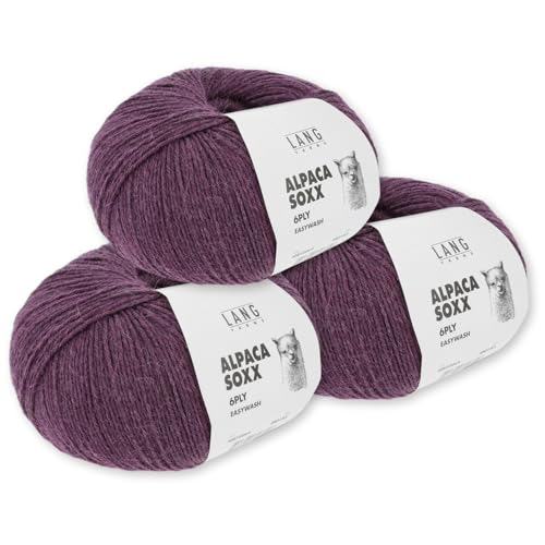 Frida's Wollhaus Lang Yarns 3 x150 g Alpaca Soxx 6-fach Wolle Stricken Alpaka Easywash 36 Farben (064 | Bordeaux) von Frida's Wollhaus