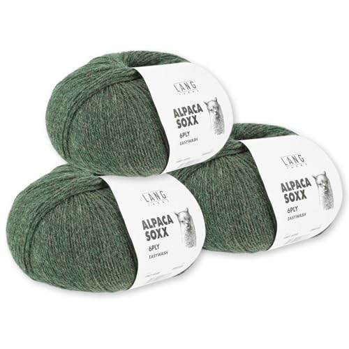 Frida's Wollhaus Lang Yarns 3 x150 g Alpaca Soxx 6-fach Wolle Stricken Alpaka Easywash 36 Farben (098 | Olive) von Frida's Wollhaus