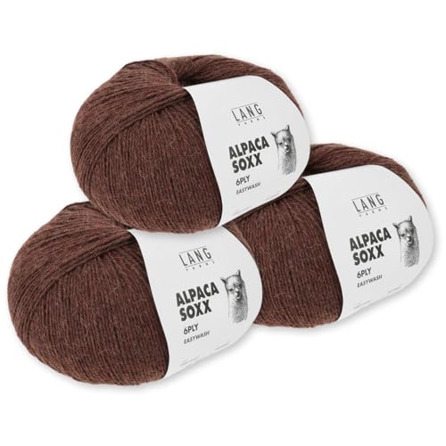 Frida's Wollhaus Lang Yarns 3 x150 g Alpaca Soxx 6-fach Wolle Stricken Alpaka Easywash 36 Farben (167 | Zimt) von Frida's Wollhaus