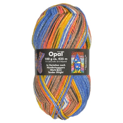 Frida's Wollhaus Opal 100 g Hundertwasser Sockenwolle 4-fach Strümpfe Socken Stricken 24 Farben (2103 | Tender Dinghi) von Frida's Wollhaus