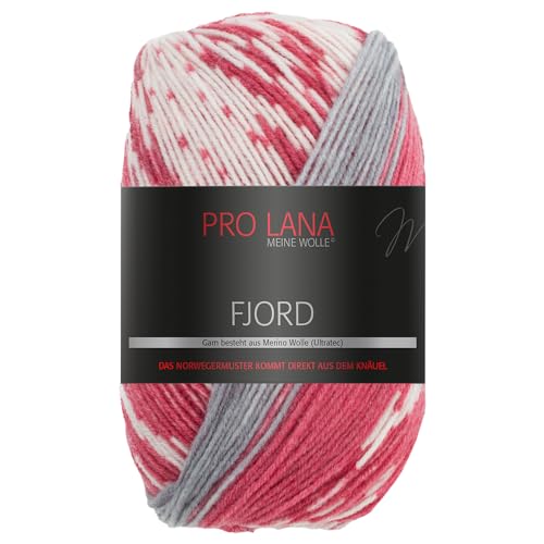 Frida's Wollhaus Pro Lana 100 g Fjord Norweger-Muster Farbverlaufswolle Stricken Garn 14 Farben (83 | Beere-grau-weiß) von Frida's Wollhaus