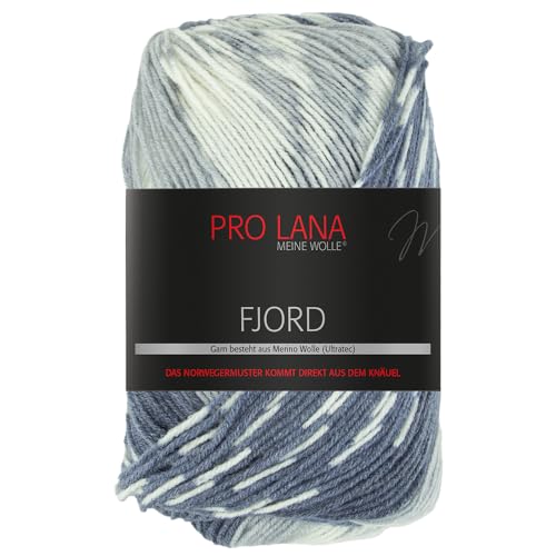 Frida's Wollhaus Pro Lana 100 g Fjord Norweger-Muster Farbverlaufswolle Stricken Garn 14 Farben (91 | Blau-jeans-weiß) von Frida's Wollhaus