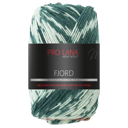 Frida's Wollhaus Pro Lana 100 g Fjord Norweger-Muster Farbverlaufswolle Stricken Garn 14 Farben (92 | Jade-weiß-rost) von Frida's Wollhaus