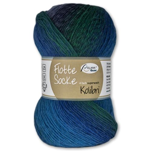 Frida's Wollhaus Rellana 100 g Flotte Socke Kolibri 4-fädig Sockenwolle 14 Farben (6208 | blau | petrol) von Frida's Wollhaus