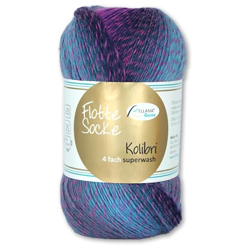 Frida's Wollhaus Rellana 100 g Flotte Socke Kolibri 4-fädig Sockenwolle 14 Farben (6211 | blau | türkis | flieder) von Frida's Wollhaus