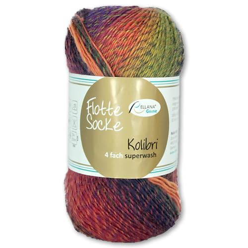 Frida's Wollhaus Rellana 100 g Flotte Socke Kolibri 4-fädig Sockenwolle 14 Farben (6215 | orange | pink | senf | lila | flieder) von Frida's Wollhaus