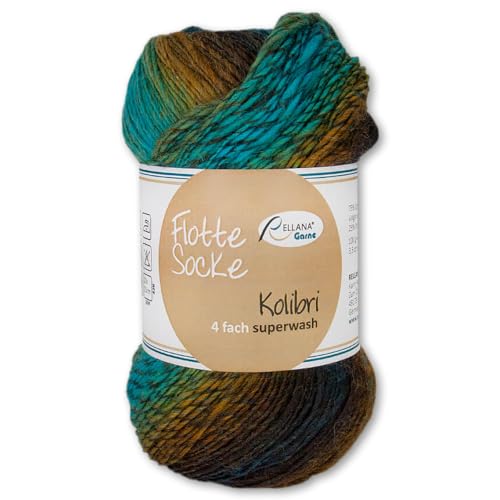 Frida's Wollhaus Rellana 100 g Flotte Socke Kolibri 4-fädig Sockenwolle 14 Farben (6217 | petrol | gelb | türkis | lila) von Frida's Wollhaus