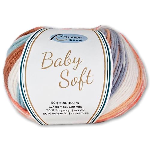 Frida's Wollhaus Rellana 50 g Baby Soft Wolle Babywolle Babykleidung Kinderkleidung 6 Farben (100 | orange-blau-braun-gelb) von Frida's Wollhaus