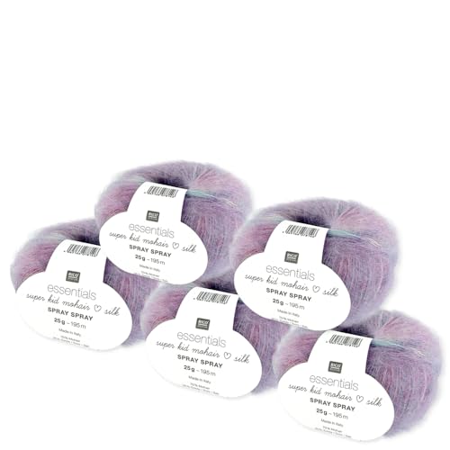 Frida's Wollhaus Rico 5 x 25g Essentials Superkid Mohair Silk Spray Wolle Stricken Garn 6 Farben (002 | Icecream) von Frida's Wollhaus