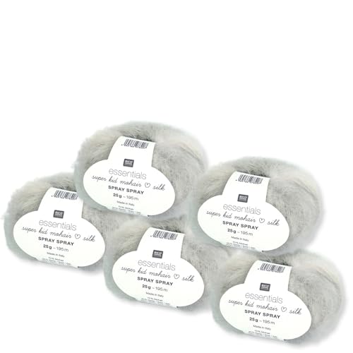 Frida's Wollhaus Rico 5 x 25g Essentials Superkid Mohair Silk Spray Wolle Stricken Garn 6 Farben (008 | Romantic) von Frida's Wollhaus