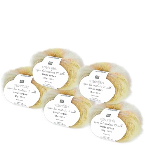 Frida's Wollhaus Rico 5 x 25g Essentials Superkid Mohair Silk Spray Wolle Stricken Garn 6 Farben (009 | Multicolor) von Frida's Wollhaus