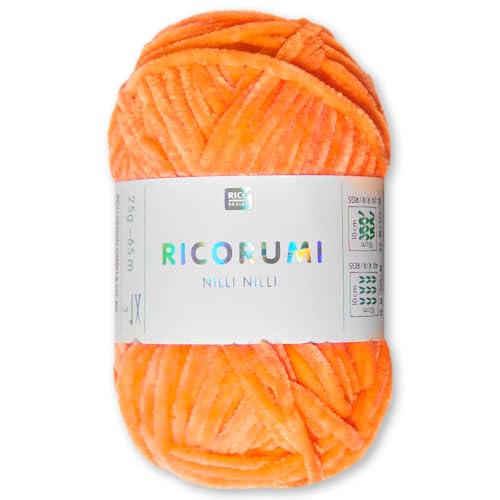 Frida's Wollhaus Rico Design 25 g Ricogurumi Nilli Nilli Chenillegarn Wolle Amigurumi weich samtig Stricken Häkeln 30 Farben (029 | Neon Orange) von Frida's Wollhaus