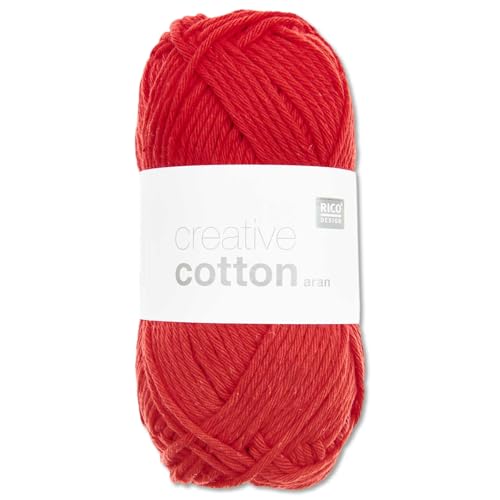 Frida's Wollhaus Rico Design 50 g Creative Cotton Aran Wolle Stricken Häkeln 63 Farben (05 | Rot) von Frida's Wollhaus