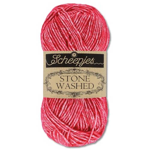 Frida's Wollhaus Scheepjes 50 g Stone Washed Stricken Häkeln seidenweich Wolle Garn 36 Farben (807 | Red Jasper) von Frida's Wollhaus