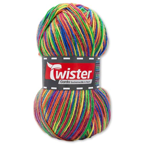 Frida's Wollhaus Twister 150 g Garda 6-fach Sockenwolle Stricken Häkeln Schurwolle Garn 20 Farben (157 | Ringel Clown) von Frida's Wollhaus