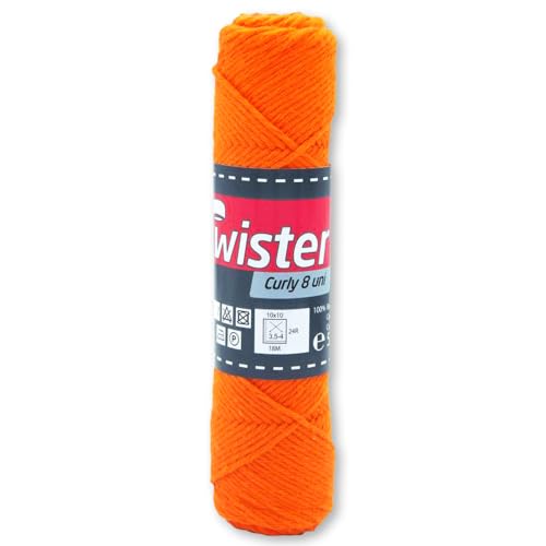 Frida's Wollhaus Twister 50 g Curly 8-fach Uni Baumwolle Schulgarn Topflappengarn Wolle 28 Farben (28 | Orange) von Frida's Wollhaus