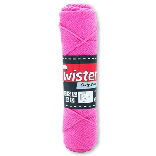 Frida's Wollhaus Twister 50 g Curly 8-fach Uni Baumwolle Schulgarn Topflappengarn Wolle 28 Farben (32 | Pink) von Frida's Wollhaus