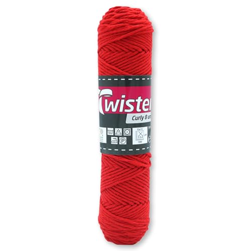 Frida's Wollhaus Twister 50 g Curly 8-fach Uni Baumwolle Schulgarn Topflappengarn Wolle 28 Farben (35 | Rot) von Frida's Wollhaus