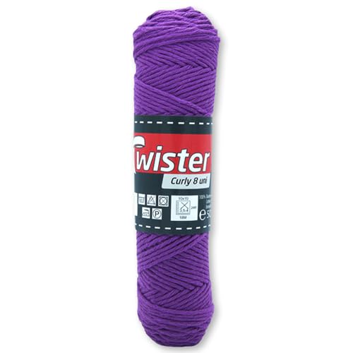 Frida's Wollhaus Twister 50 g Curly 8-fach Uni Baumwolle Schulgarn Topflappengarn Wolle 28 Farben (49 | Lila) von Frida's Wollhaus