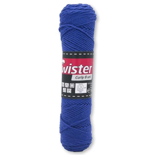 Frida's Wollhaus Twister 50 g Curly 8-fach Uni Baumwolle Schulgarn Topflappengarn Wolle 28 Farben (56 | Royal) von Frida's Wollhaus