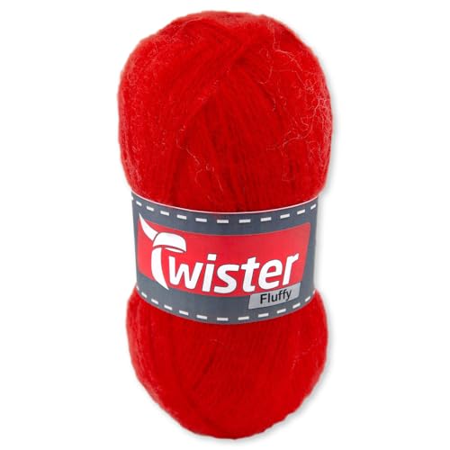 Frida's Wollhaus Twister 50 g Fluffy Stricken Häkeln Wolle Handarbeit Basicgarn 16 Farben (35 | Rot) von Frida's Wollhaus