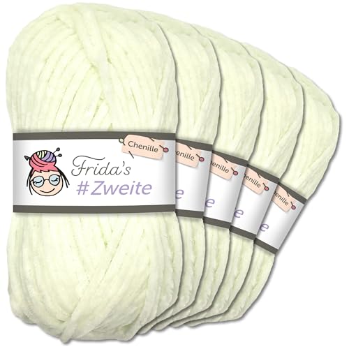 Frida`s #Zweite Wolle 5 x 100g Chenille Wolle Garn Amigurumi Stricken & Häkeln weich (08 - Vanille) von Frida's Wollhaus