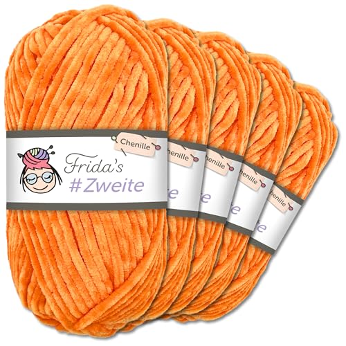 Frida`s #Zweite Wolle 5 x 100g Chenille Wolle Garn Amigurumi Stricken & Häkeln weich (16 - Kürbis) von Frida's Wollhaus