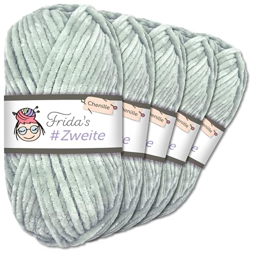 Frida`s #Zweite Wolle 5 x 100g Chenille Wolle Garn Amigurumi Stricken & Häkeln weich (25 - Wolke) von Frida's Wollhaus