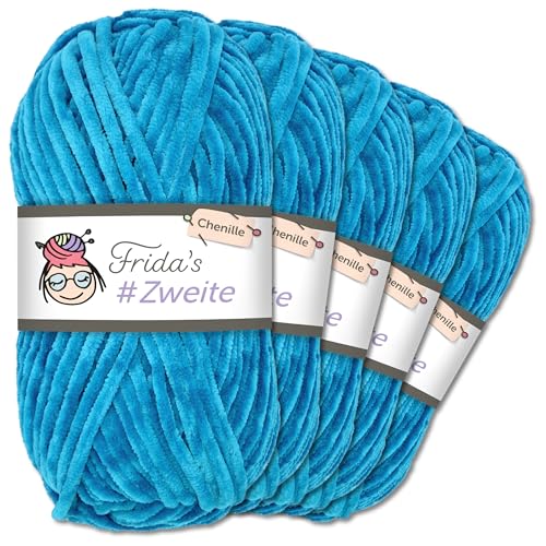 Frida`s #Zweite Wolle 5 x 100g Chenille Wolle Garn Amigurumi Stricken & Häkeln weich (27 - Hellblau) von Frida's Wollhaus