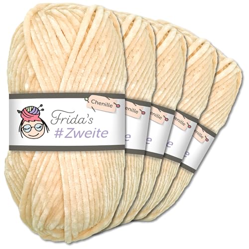 Frida`s #Zweite Wolle 5 x 100g Chenille Wolle Garn Amigurumi Stricken & Häkeln weich (33 - Apricot) von Frida's Wollhaus