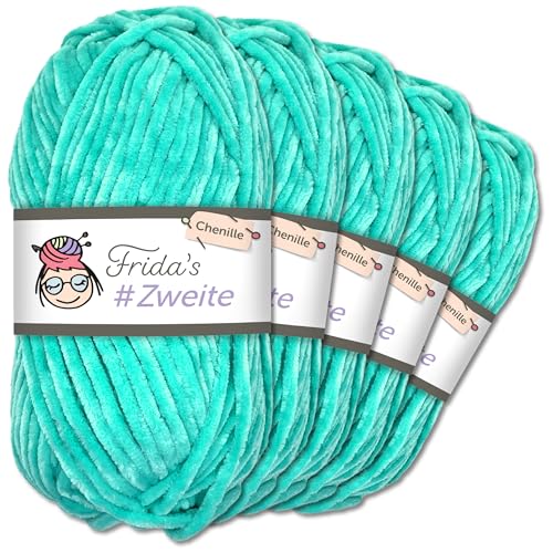 Frida`s #Zweite Wolle 5 x 100g Chenille Wolle Garn Amigurumi Stricken & Häkeln weich (35 - Türkis) von Frida's Wollhaus