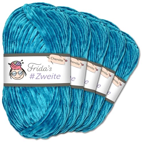 Frida`s #Zweite Wolle 5 x 100g Chenille Wolle Garn Amigurumi Stricken & Häkeln weich (41 - Pazifikblau) von Frida's Wollhaus