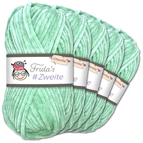 Frida`s #Zweite Wolle 5 x 100g Chenille Wolle Garn Amigurumi Stricken & Häkeln weich (47 - Aquamarin) von Frida's Wollhaus