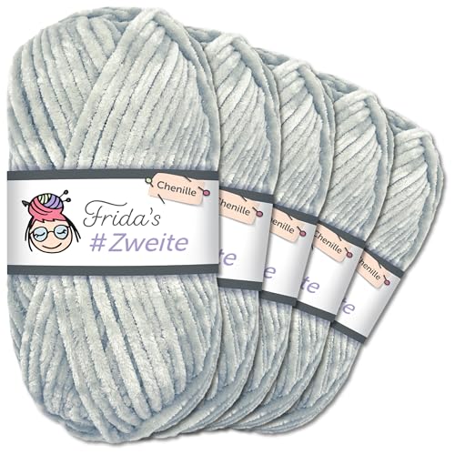 Frida`s #Zweite Wolle 5 x 100g Chenille Wolle Garn Amigurumi Stricken & Häkeln weich (57 - Grau) von Frida's Wollhaus