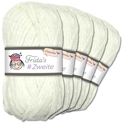 Frida`s #Zweite Wolle 5 x 100g Chenille Wolle Garn Amigurumi Stricken & Häkeln weich (63 - Weiß) von Frida's Wollhaus