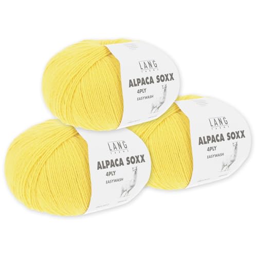 Lang Yarns 3 x 100 g Alpaca Soxx 4-fach Wolle Stricken Alpaka Easywash 64 Farben (013 | Gelb) von Frida's Wollhaus