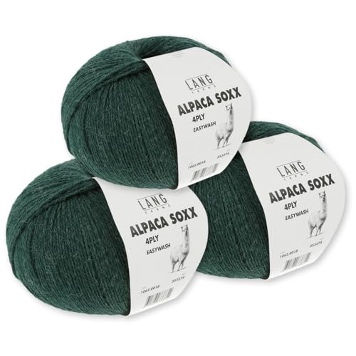 Lang Yarns 3 x 100 g Alpaca Soxx 4-fach Wolle Stricken Alpaka Easywash 64 Farben (018 | Flaschengrün Mélange) von Frida's Wollhaus