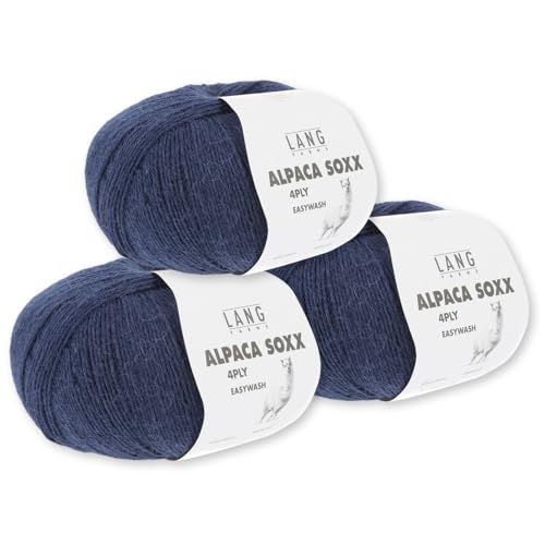 Lang Yarns 3 x 100 g Alpaca Soxx 4-fach Wolle Stricken Alpaka Easywash 64 Farben (025 | Navy) von Frida's Wollhaus