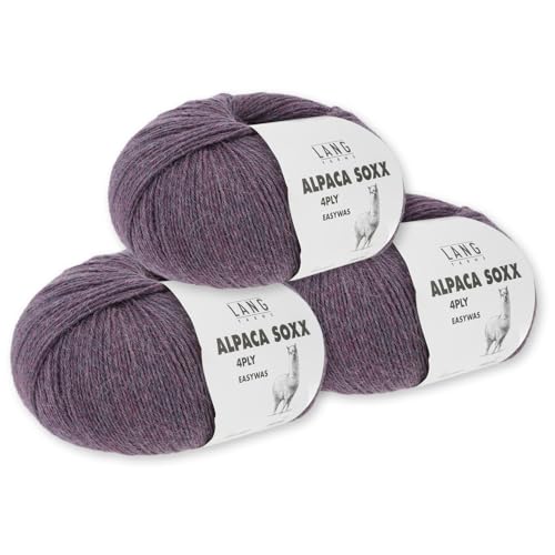 Lang Yarns 3 x 100 g Alpaca Soxx 4-fach Wolle Stricken Alpaka Easywash 64 Farben (047 | Violett) von Frida's Wollhaus