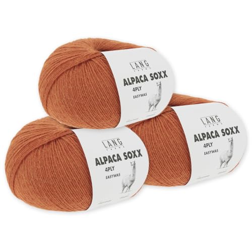 Lang Yarns 3 x 100 g Alpaca Soxx 4-fach Wolle Stricken Alpaka Easywash 64 Farben (059 | Orange Mélange) von Frida's Wollhaus