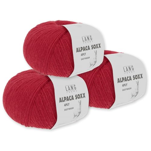 Lang Yarns 3 x 100 g Alpaca Soxx 4-fach Wolle Stricken Alpaka Easywash 64 Farben (060 | Rot) von Frida's Wollhaus