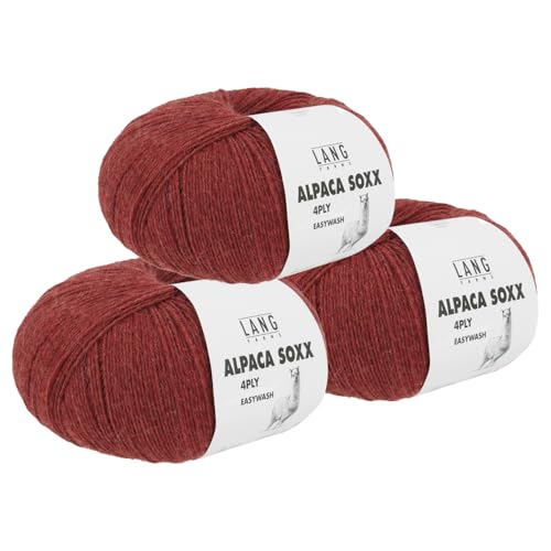 Lang Yarns 3 x 100 g Alpaca Soxx 4-fach Wolle Stricken Alpaka Easywash 64 Farben (061 | Rot Mélange) von Frida's Wollhaus