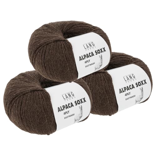 Lang Yarns 3 x 100 g Alpaca Soxx 4-fach Wolle Stricken Alpaka Easywash 64 Farben (067 | Braun) von Frida's Wollhaus