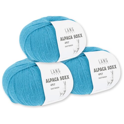 Lang Yarns 3 x 100 g Alpaca Soxx 4-fach Wolle Stricken Alpaka Easywash 64 Farben (079 | Türkis) von Frida's Wollhaus